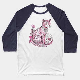 Glamourous Pink Art Nouveau Kitty Baseball T-Shirt